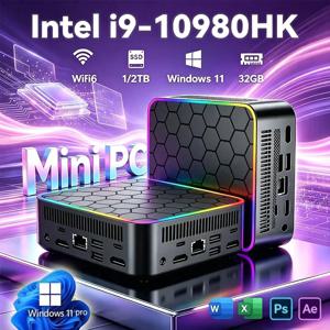 인텔 코어 i9 10980HK 미니 PC, 윈도우 11, 소형 포켓 컴퓨터, 16GB RAM, 1TB/2TB SSD, Wi-Fi 6, 블루투스 5.2, 4K, 데스크톱 PC, 게이밍 컴퓨터