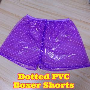 남성용 커플 PVC 복서 팬티, 투명한 점무늬, 비침 있는 소재, 부드러운 착용감, 소음이 적은 플라스틱 필름, 해변에서 입기 좋은 스타일, 섹시한 속옷, 가벼운 무게