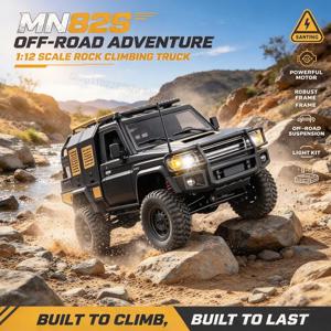 1/12 MN82S RC 크롤러 4륜 구동 오프로드 트럭, 2.4GHz 풀 프로포션 무선 조종, LED 라이트 장착, 성인용 취미용 모델