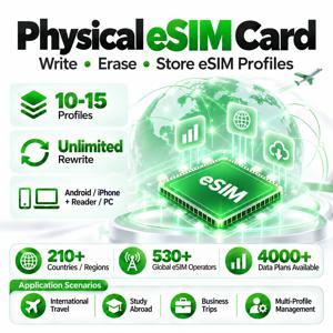 안드로이드용 오픈 소스 물리적 eSIM 카드 어댑터, 10~15개 프로필 지원, 무제한 재기록 가능, EUICC SIM, 여행용, iPhone 및 PC 호환.