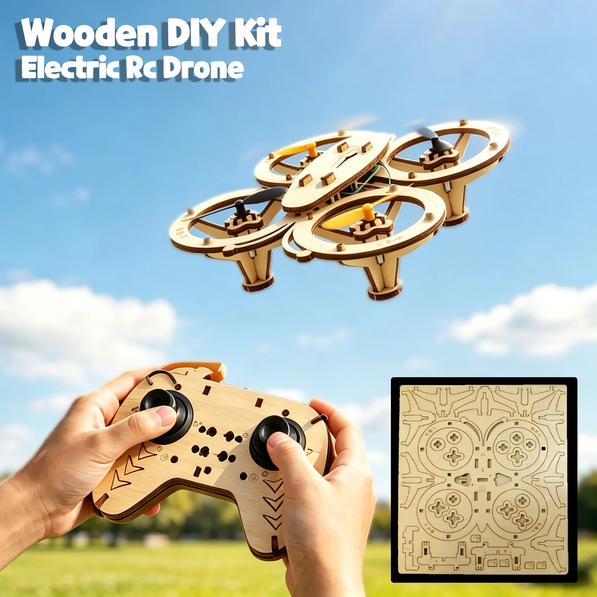 나무로 만든 DIY RC 드론 키트 조립식 원격 조종 비행 장난감 전기 수제 쿼드콥터 원격 조종 항공기 과학 기기