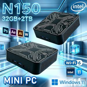 새로운 미니 PC, 인텔 코어 N150 프로세서 탑재, 컴팩트한 미니 노트북, 16GB RAM, 2048GB + 2TB SSD, HD, Wi-Fi 6, 블루투스 5.2, 다기능, 일상용 및 게이밍용.