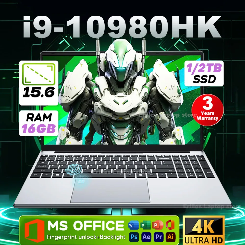 15.6인치 인텔 코어 i9-10980HK 노트북, 윈도우 11 프로, 16GB RAM, 1TB/2TB SSD, 4K 해상도, 게이밍 노트북, 지문 인식 잠금 해제, 고속 노트북