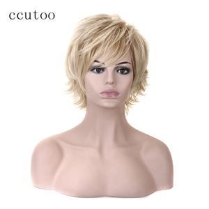 Ccutoo 합성 금발 짧은 가발, 고온 섬유 여성/남성 헤어 코스프레 전체 가발