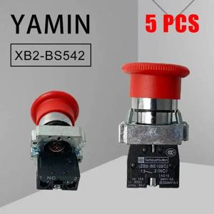 빨간 버섯 머리 푸시 버튼 스위치 (ZB2) XB2-BS542, 1NC 전원 비상 정지 600V 10A 22mm, 5 개