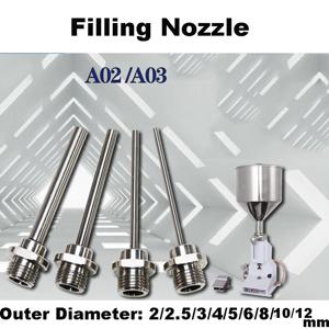 A03 A02 수동 충전 기계용 스테인레스 스틸 충전 노즐 액세서리 직경 2mm 3mm 4mm 5mm 6mm 8mm 10mm 12mm