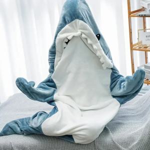 만화 상어 담요 까마귀 여성 Kigurumi Playsuit 어린이 부모 후드 따뜻한 플란넬 재미 있은 Homewear 상어 Onesie 침낭