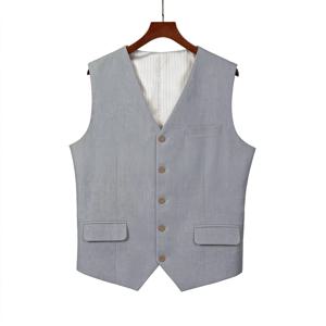 남성용 린넨 소재 V넥 조끼, 웨딩/신랑 예복, 비즈니스 정장 조끼