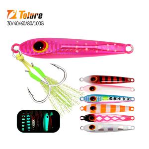 TOLU 2024 새로운 40g 60g 80g 100g 플랫 느린 싱킹 하드 메탈 지그 일본 레이저 스킨 참치 낚시 지그 후크가있는 바닷물 미끼