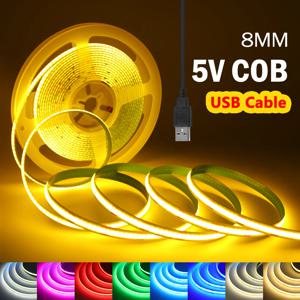 USB COB LED 스트립 조명, 유연한 다이오드 테이프, 선형 실내 조명, 화이트, 레드, 그린, 아이스 블루 룸, DIY TV 백라이트, 5V, 320LEDs/m