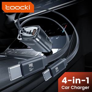 투키 105W 차량용 충전기, USB-C, 0.75m 길이의 자동 감김 케이블, PD 45W, QC 3.0, SCP, SFC2.0, PPS 고속 충전 지원, 아이폰 18, 17, 삼성 태블릿 호환.