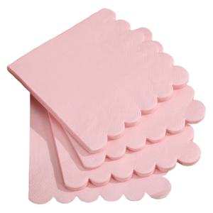 100pcs 핑크 팬 냅킨 25x25cm 가리비 가장자리 일회용 파스텔 파티 샤워 Scalloped 대량 팩 종이 타월