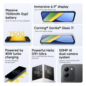 글로벌 버전 POCO C95 Pro 스마트폰, Helio G91-Ultra 프로세서, 7500mAh 배터리, 45W 초고속 충전, 120Hz 주사율, 50MP 카메라, 6.9인치 디스플레이
