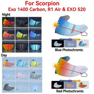 Scorpion Exo 1400 Carbon, R1 Air & EXO 520 391 오토바이 헬멧 렌즈 바이저 도금 Uv 보호 렌즈 페이스 실드 용 헬멧 바이저