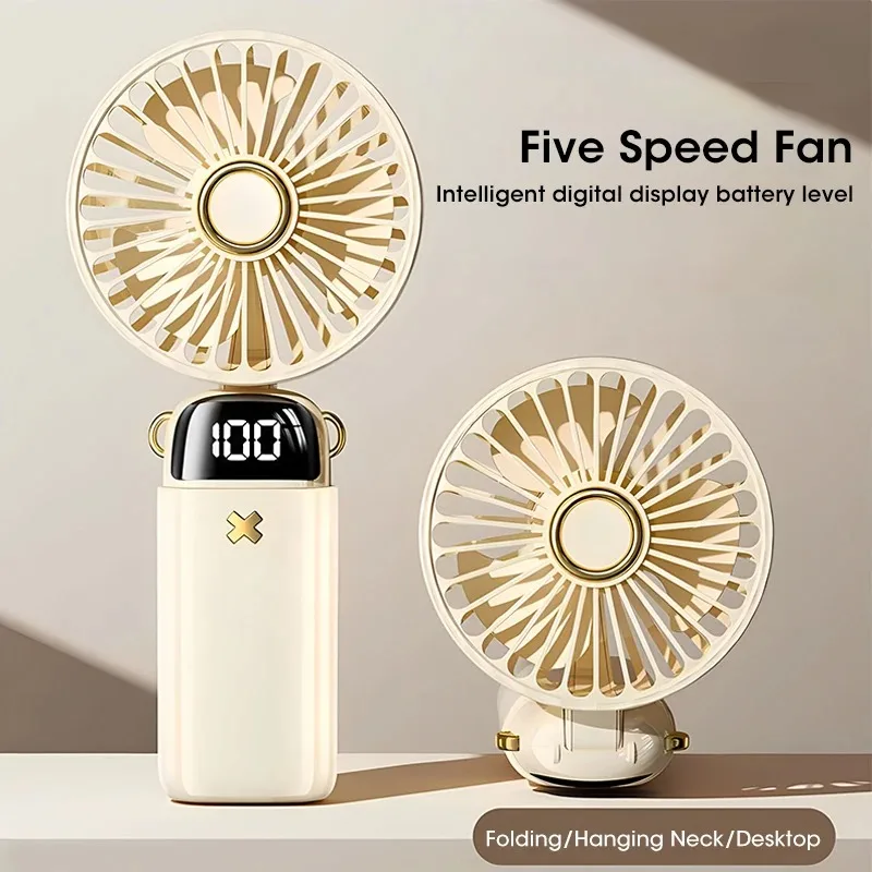 2026년형 새로운 3000mAh 휴대용 충전식 선풍기 90 °   LED 디지털 디스플레이가 있는 접이식 미니 소형 에어쿨러