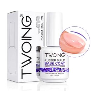 TWOING 러버 베이스코트 & 논와이프 탑코트 세트 15ml+15ml, 빌더 베이스 젤, UV/LED 쏙오프 젤네일, 다이아몬드 광택, 손톱 강화, 오래 지속, 셀프·살롱 네일용