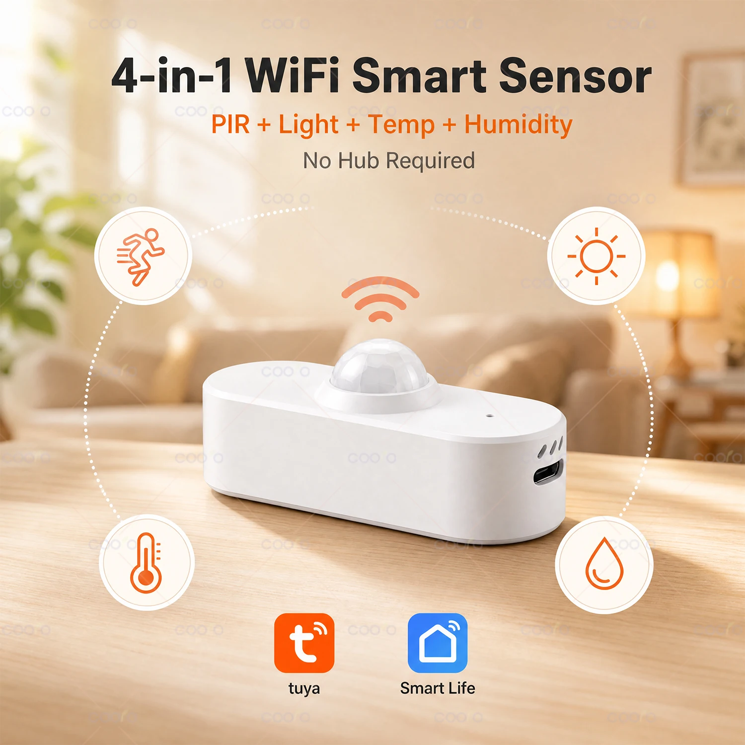 Tuya WiFi PIR 모션 센서(조명/온도/습도 포함) 인체 적외선 감지기 스마트 홈 자동화 배터리 구동