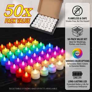 1-50Pcs 다채로운 LED 티라이트 시뮬레이션 불꽃 깜박이는 양초 조명, 결혼식 크리스마스 홈 장식을 위해 배터리로 작동됩니다.