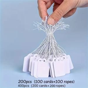 200/400개 가격표 가드닝 라벨 선물용 주얼리 라벨 장식용 수기 필기 엘리베이터 라벨 (100/200개 카드+100/200개 로프)