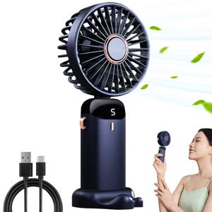 휴대용 USB 충전식 접이식 손풍기, 5단계 속도 조절, 휴대폰 거치대, 디지털 디스플레이, 냉각용 목걸이형 선풍기