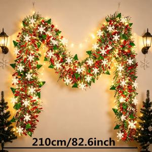 LED 조명이 달린 크리스마스 눈꽃 장식용 틴셀 가랜드, 다채로운 색상의 조명 장식, 금속 소재 가랜드