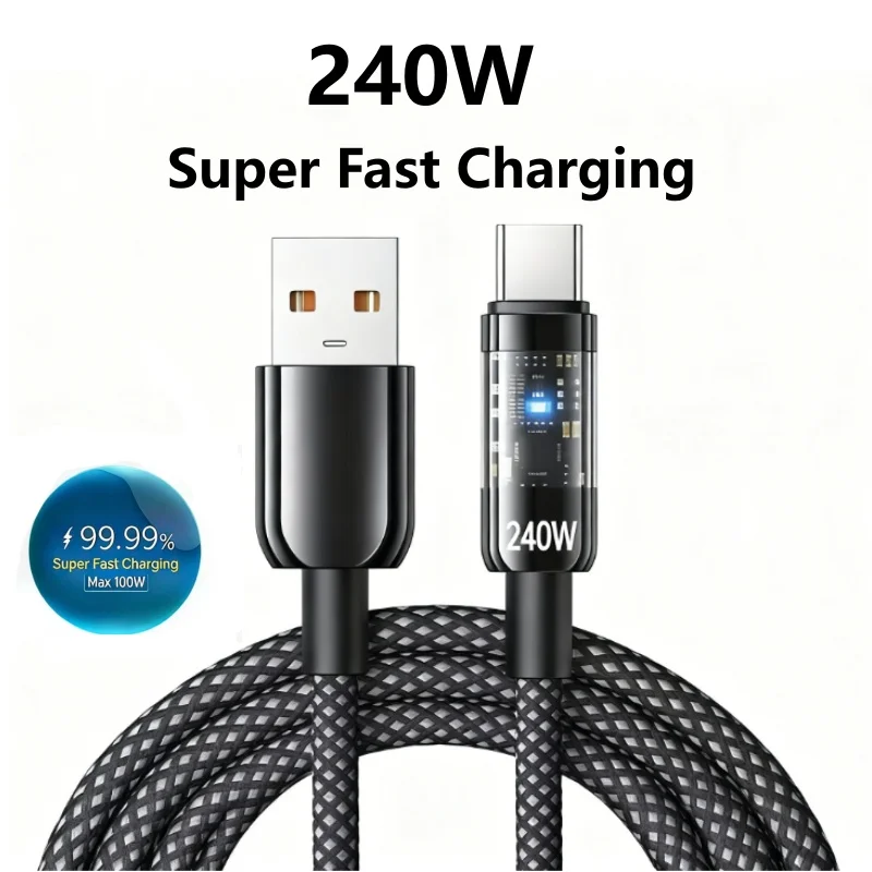 240W 나일론 USB 타입 C 초고속 충전 케이블 삼성 샤오미 화웨이 아너 LED 디지털 디스플레이 USB C 충전기 데이터 케이블