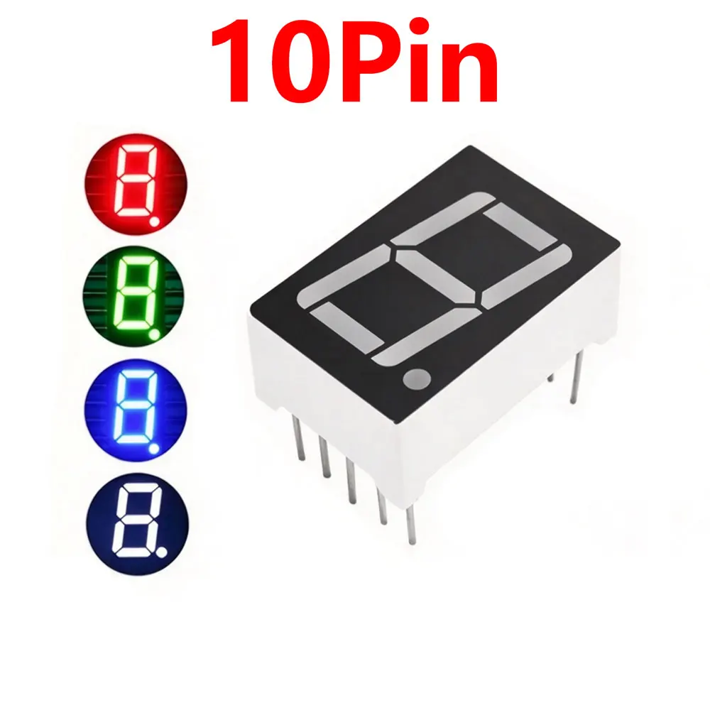 5개, 0.56인치, 빨간색, 녹색, 파란색, 흰색, 10핀, 1자리, 7세그먼트, 빨간색 LED 디지털 디스플레이, 공통 양극/음극, C-C, C-A.