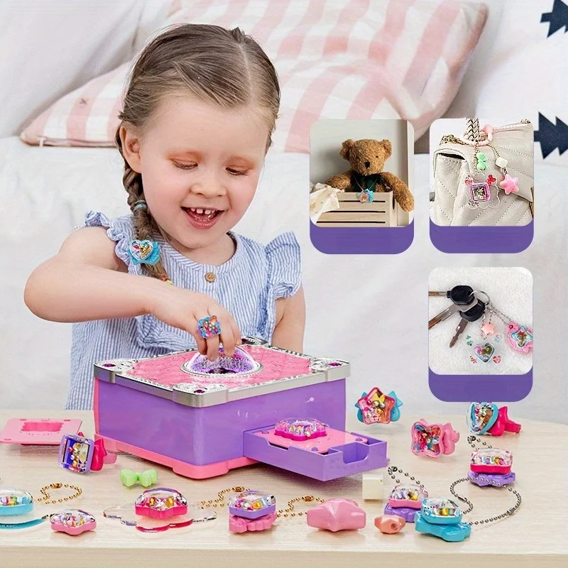 마법 주얼리 만들기 키트, 3D 마법 DIY 주얼리 반지, 열쇠고리, 창의적인 수공예 세트, 소녀들을 위한 크리스마스 또는 생일 선물
