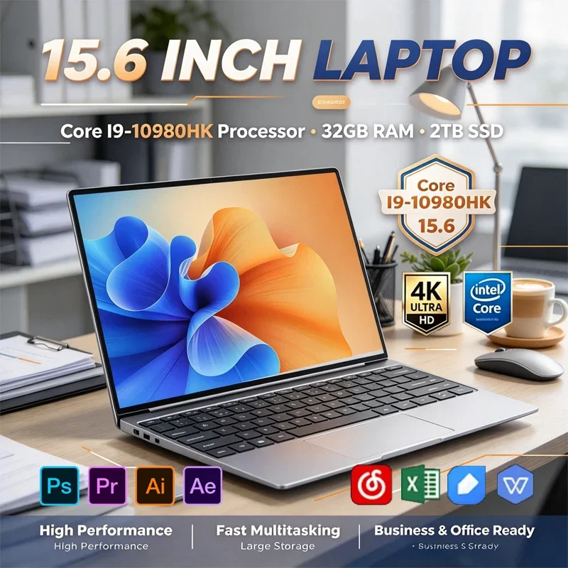 15.6인치 울트라북, 인텔 코어 i9-10980HK 프로세서, 32GB DDR4 메모리, 2TB NVMe SSD, 4K 디스플레이, Windows 11, Wi-Fi 6, 블루투스 5.2, 게이밍 및 비즈니스용 노트북