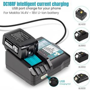 DC18RF 리튬 이온 배터리 충전기, 3.5A 충전 전류, 마키타 14.4V/18V BL1830, BL1430, DC18RC, DC18RA 전동 공구용, USB 지원