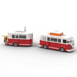 MOC 테크니컬 자동차 크리에이티브 VW T1 캠핑카 트레일러 6 스터드 폭 시티 캠프 트럭 세트 빌딩 블록 어린이 장난감 선물