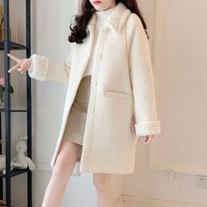 가을 겨울 여성 새로운 한국어 패션 기질 다목적 느슨한 플러시 따뜻한 중간 길이 모조 양고기 코트 윈드 브레이커