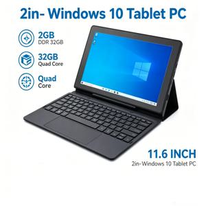 11.6인치 T10 윈도우 10 태블릿 PC, 2GB RAM, 32GB 저장 공간, RCA9213 쿼드 코어 X5-Z3735F 프로세서, 1366 x 768 해상도, IPS 디스플레이, HDMI 호환, 듀얼 카메라, USB 3.0.