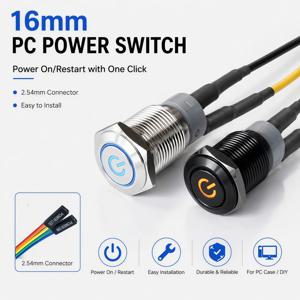 PC 전원 스위치 12mm/16mm/19mm 호스트 재시작 LED 금속 버튼(50cm 듀폰 라인 포함)