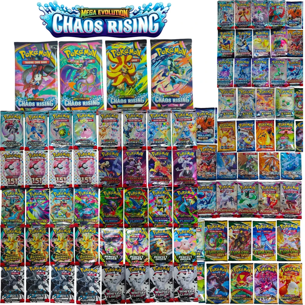100개입 포켓몬 TCG: 메가 진화 - 피치 블랙 부스터 팩, 프리즈마틱 151 진화, 영어 버전, 배틀 카드, 게임 카드