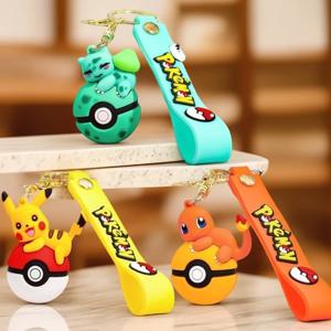 1/2/3/6PCS 애니메이션 포켓몬 Pokeball 키 체인 세트 피카추 Eevee Charmander 피규어 키 링 가방 배낭 수집품 선물