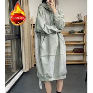 플러스 사이즈 풀오버 드레스, 넉넉한 핏의 두툼하고 따뜻한 여성용 후디, 가을용 루즈핏 후디, 긴팔 스웨트셔츠, 스트리트 패션, 스포츠 스타일, 신상품