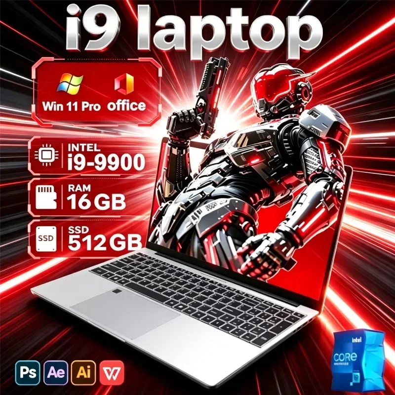 2026년형 15.6인치 초슬림 노트북, 인텔 코어 i9-9900 프로세서, 16GB RAM, 1/2TB SSD, 윈도우 11 운영체제, 지문 인식 잠금 해제 기능, 오피스 및 게임용, 백라이트 지원.
