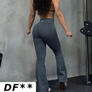 DF‑LOGO 여성용 심리스 플레어 요가 팬츠 빠른 건조 통기성 힙업 플레어 레깅스 (짐, 필라테스, 운동, 피트니스용)