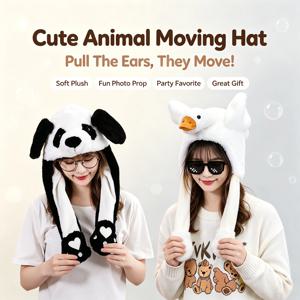 귀여운 털로 된 거위 모양의 판다 모자입니다. 손으로 쥐어짜면 날개가 움직입니다. 재미있는 동물 의상 모자로, 할로윈 파티나 어른과 아이들을 위한 특별한 선물로 좋습니다.