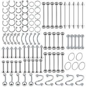 100Pcs 많은 외과 강철 코 링 후프 콧 구멍 피어싱 Septum 링 말굽 가짜 코 링 세트 바디 쥬얼리