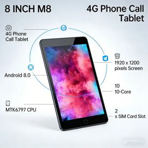 8인치 T10 3GB RAM 32GB ROM 안드로이드 8.0 MTK6797 M8 4G 전화 통화 태블릿 10코어 1920 X 1200 픽셀 2개의 SIM 카드 슬롯