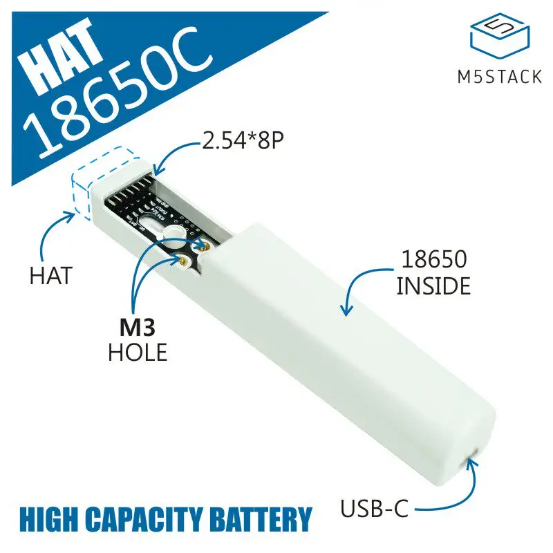 확장 가능한 센서 기능을 갖춘 M5StickC용 공식 M5Stack 18650C 배터리 충전 베이스