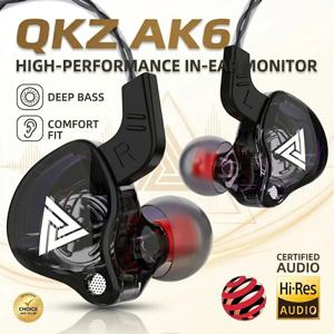 오리지널 QKZ AK6 헤드폰 인이어 6 다이나믹 드라이버 유닛 이어폰(마이크 포함) 스테레오 스포츠 HIFI 서브우퍼 헤드셋 모니터 이어버드