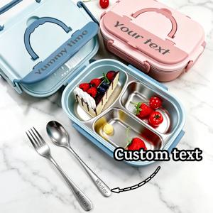 맞춤형 이름 도시락, 개인화된 304 소재 스테인레스 도시락, 생일 선물, 저녁 식사 접시 칸막이, 학생용