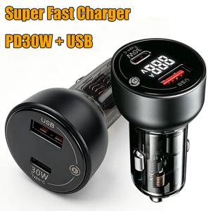 2포트 사이버펑크 디자인 차량용 충전기 실시간 전압 모니터링 USB-A + 타입-C 아이폰 15/16 삼성 시거잭 충전기