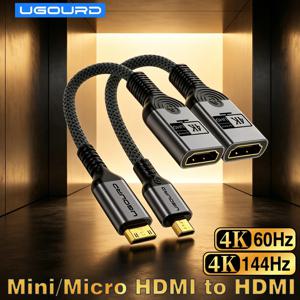 4K@144Hz UHD 미니 HDMI / 마이크로 HDMI to HDMI 암 어댑터 고속 케이블 컨버터 4K 60Hz DSLR 카메라 모니터 프로젝터용