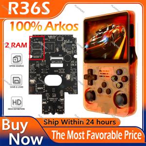R36S 오리지널 레트로 휴대용 게임기 아르코스 시스템 3.5인치 IPS 화면 휴대용 64/128GB 홀 이펙트 에뮬레이터 무선 게임패드