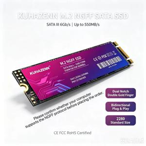 KUHAZENN 512G M.2 NGFF SSD 2280 B&M 키 내부 솔리드 스테이트 드라이브 SATA III 6Gb/s 최대 550M/s 읽기/쓰기 속도