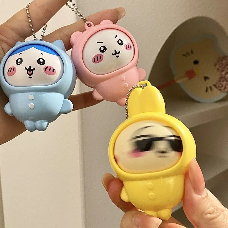 만화 캐릭터, 눌러서 표정을 바꿀 수 있는 지키카와 하치와레 우사기 키링, 귀여운 인형, 배낭 장식용 펜던트